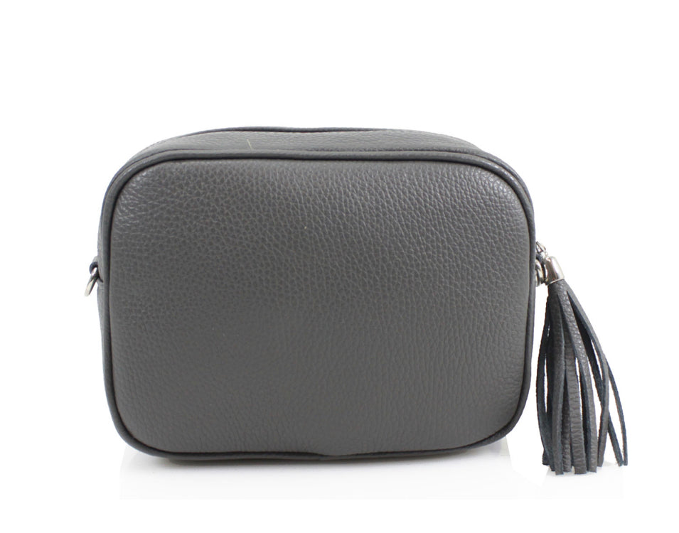 Black leather crossbody discount bag silver hardware