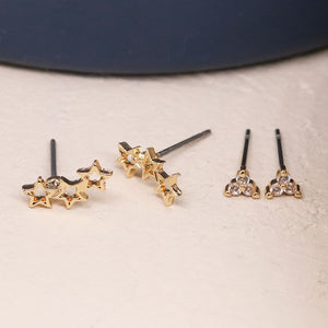 Golden Triangle and Triple Star Earring Duo