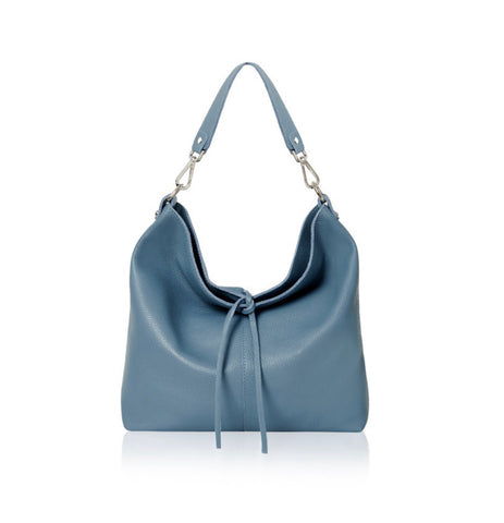 Leather Slouch Tote Bag - Denim Blue