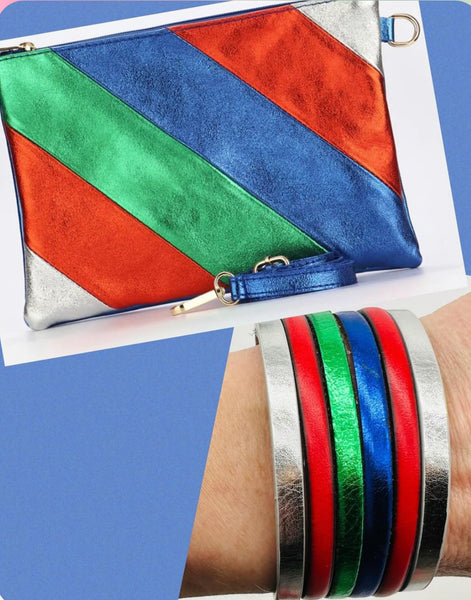 Leather Rainbow Clutch Bag with Cuff (Collab with Rick That Biscuit ) - Blue