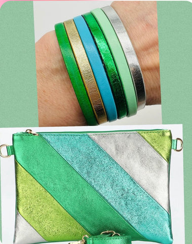 Leather Rainbow Clutch Bag with Cuff (Collab with Rick That Biscuit ) - Green