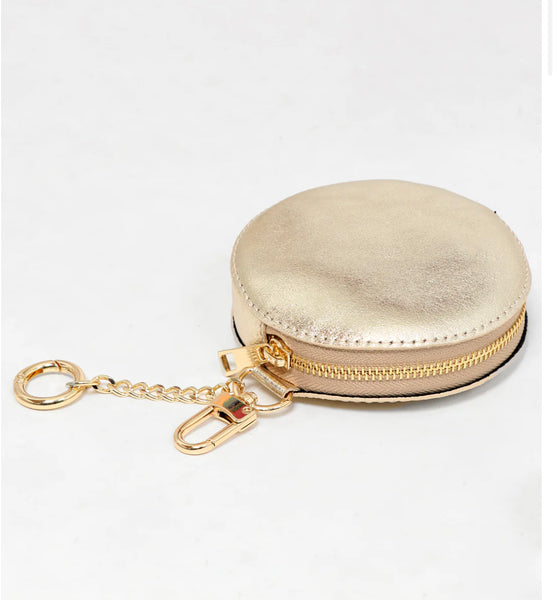 Leather Round Coin Purse - Gold