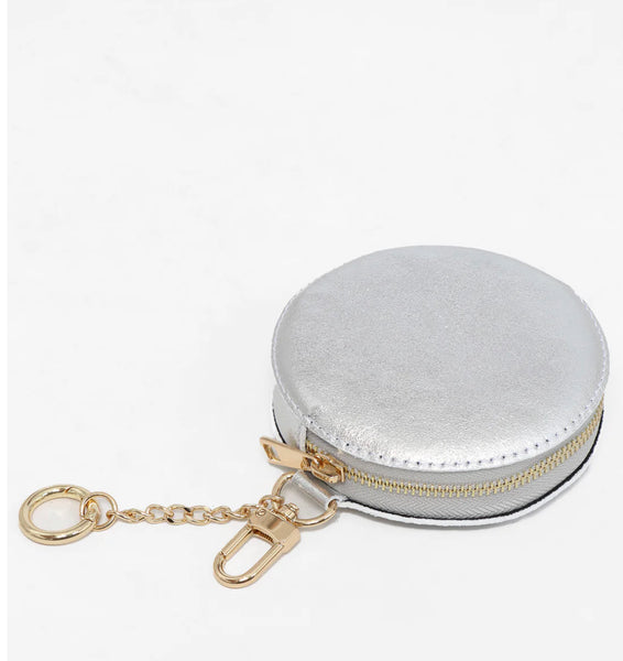 Leather Round Coin Purse - Silver