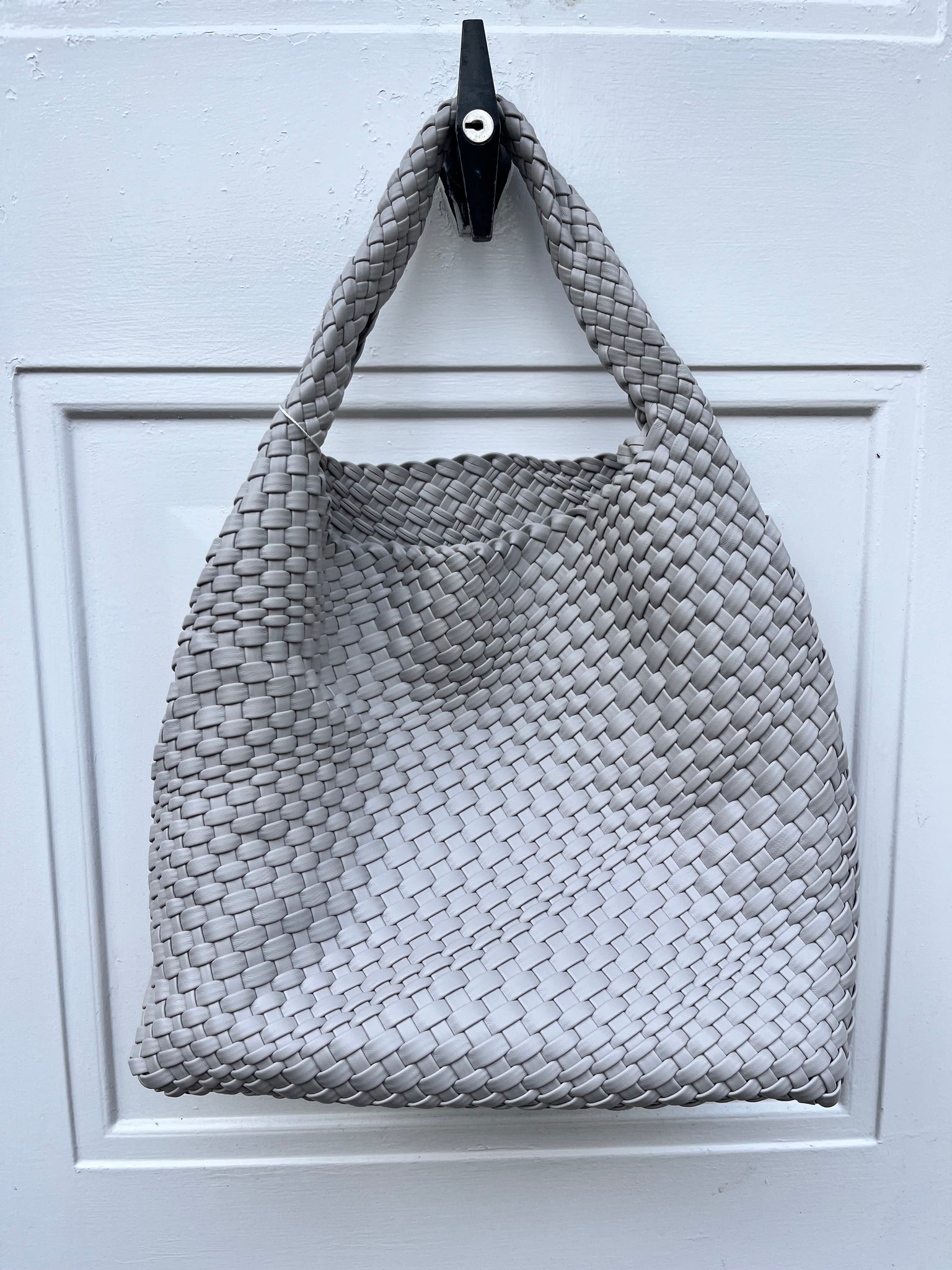 Vegan Leather Hobo Woven / 2 in 1 Bag - Light Grey