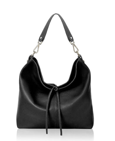 Leather Slouch Tote Bag - Black