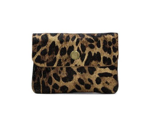 Small Leather Metallic Animal Print Purse -Brown