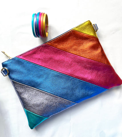 Leather Rainbow Clutch Bag with Cuff (Collab with Rick That Biscuit ) - Lilac
