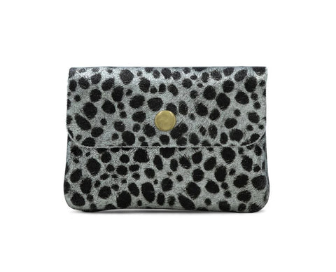 Small Leather Metallic Animal Print Purse - Grey