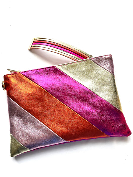 Leather Rainbow Clutch Bag with Cuff (Collab with Rick That Biscuit ) - Pink