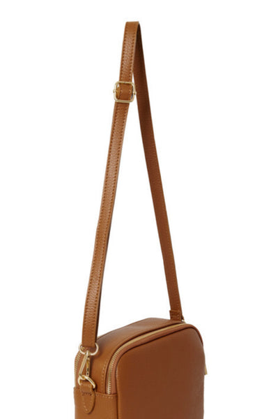 Leather Straw Crossbody Bag - Tan