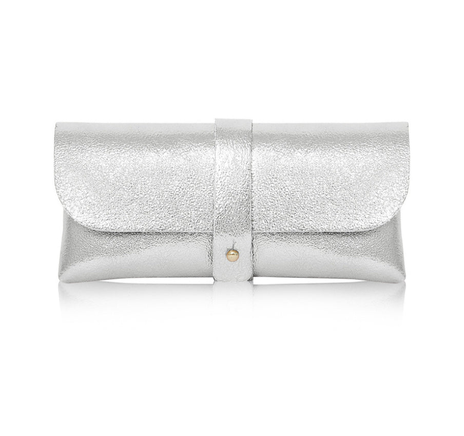 Leather Glasses Case -  Silver