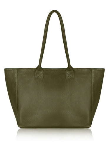Leather Tote Bag - Olive Green