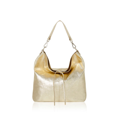 Leather Slouch Tote Bag - Gold
