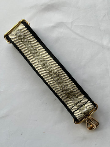 Gold Glitter Centre Stripe Bag Strap - Beige