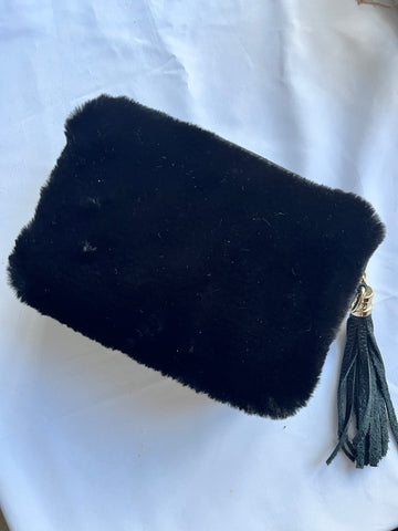 Faux Fur Leather Crossbody Bag - Black