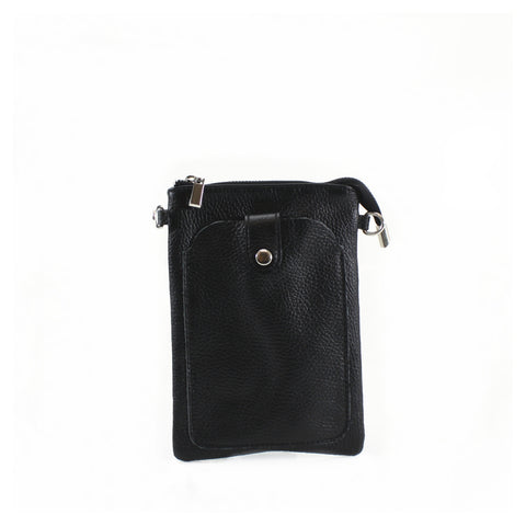 <p>This Mobile Phone Leather Pouch is the perfect accessory for on-the-go individuals. The sleek black design is made from real leather and features a long, detachable and adjustable strap for easy carrying. With a zipped compartment, it's ideal for keeping small items secure. Made in Italy,</p> <p>its dimensions of H21cm x W14cm x D2cm make it the perfect size for any occasion.</p>