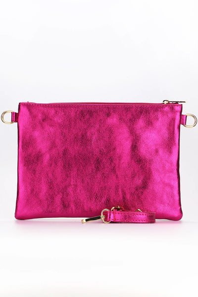 Leather Rainbow Striped  Clutch Bag - Pink