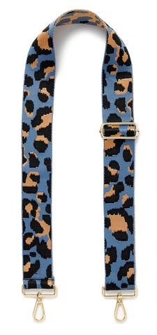 Leopard Print Bag Strap - Denim Blue