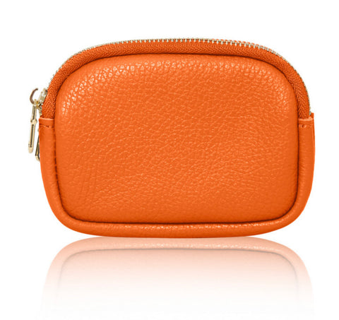 Leather Coin Bag / Purse -  Bright Orange
