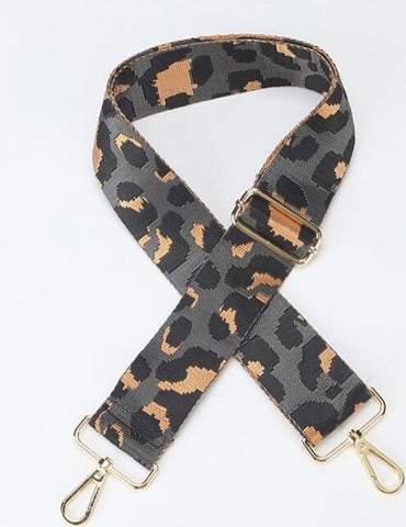 Leopard Print Bag Strap - Grey
