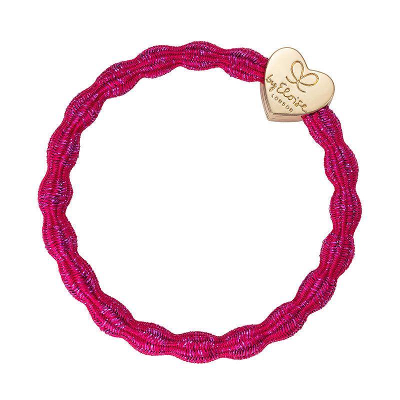 By Eloise Bangle Band - Metallic Fuschia PinkGold Heart on a Metallic thread elastic hairband.  Add some sparkle to your hair and wrist! / Gold Heart 