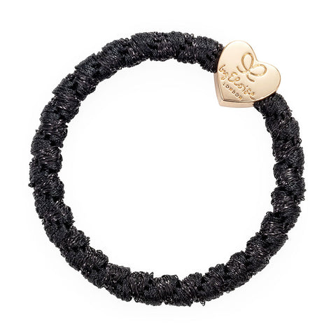Gold Heart on a luxurious woven black silk shimmer thread elastic hair band.  Add some sparkle to your hair and wrist!
