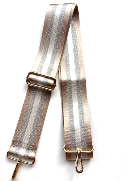 Stripe Bag Strap - Taupe / Silver