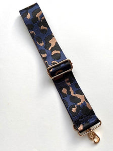 Leopard Print Bag Strap - Navy Blue