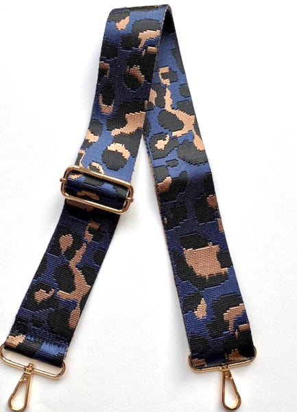Leopard Print Bag Strap - Navy Blue