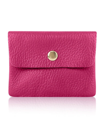 This small Italian purse has a zipped compartment for coin and 2 further compartments for notes and cards. With a gold press stud closure . Perfect match with our Lila bag in the same colour .