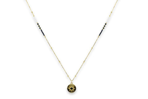 Long Charm Beaded Necklace - Gold