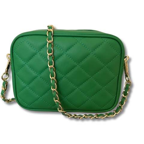 Gigi Quiltchain Leather Cross Body Bag - Green