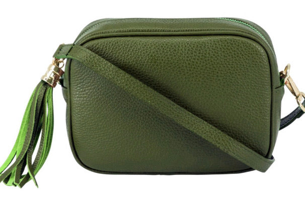 Lila Leather Cross Body Bag -  Olive Green