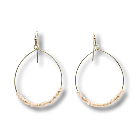 Gold Hoop Glass Bead Earrings - Opal Pink