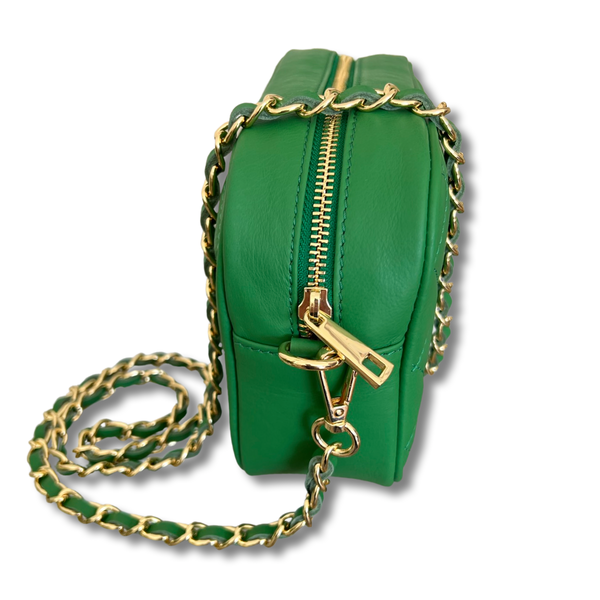 Gigi Quiltchain Leather Cross Body Bag - Green