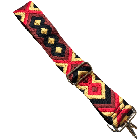 embroidered bag strap in Bag Strap to attach to your current bags Perfect with our Leather Cross Body Bag Polyester and gold brass clips  Longest Length  -Approx 135cmred, mustard , burgundy and black 