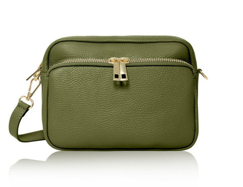 Daisy Leather Cross Body Bag -  Olive Green