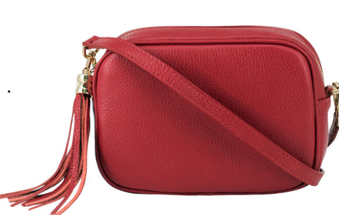 Lila Leather Cross Body Bag - Red