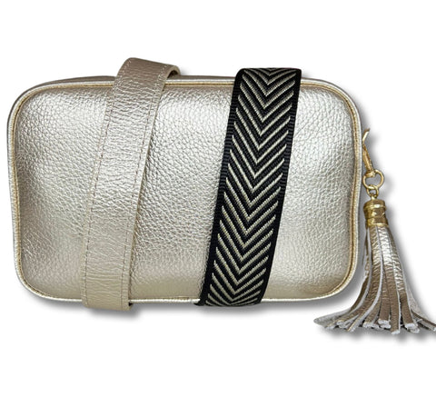Tarelle Leather Crossbody Bag - Gold (without tassel and canvas strap)