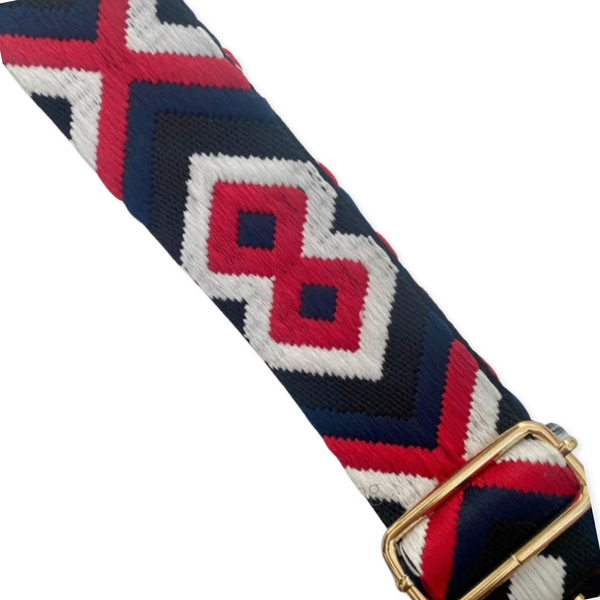 Embroidered Bag Strap - Blue/ Red / White