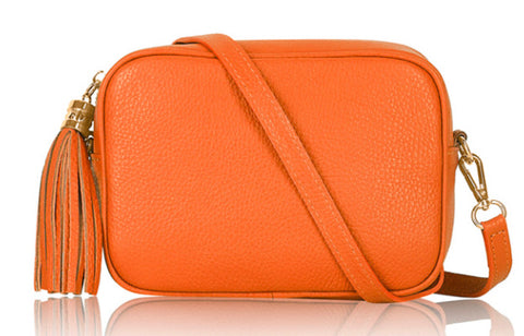 Lila Leather Cross Body Bag - Bright Orange